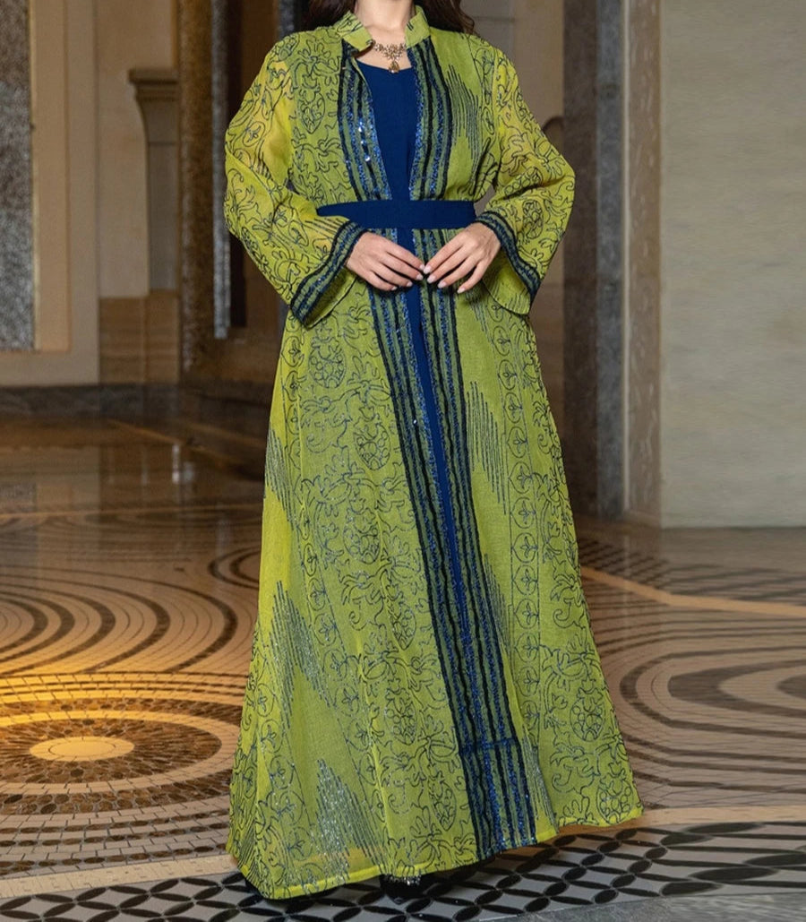 Long Sleeve Kuwaiti Party Gown With Belt