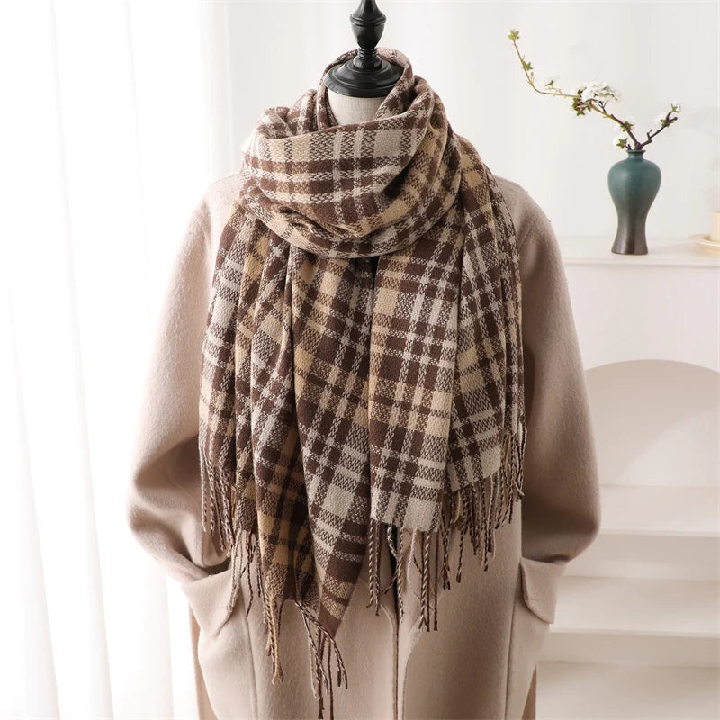 New Warm Cashmere Plaid Scarf & Shawl with Tassels