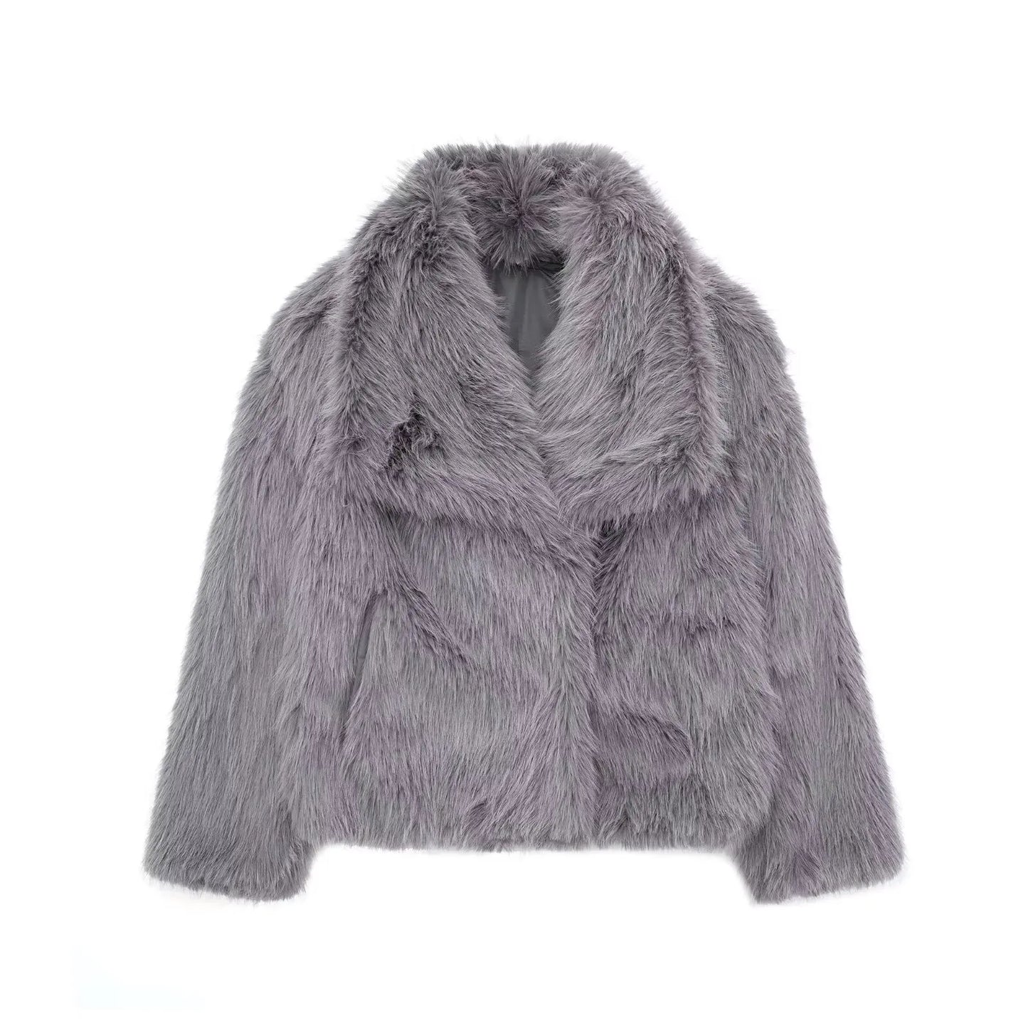 Women’s Cropped Faux Fur Jacket with Lapel Collar