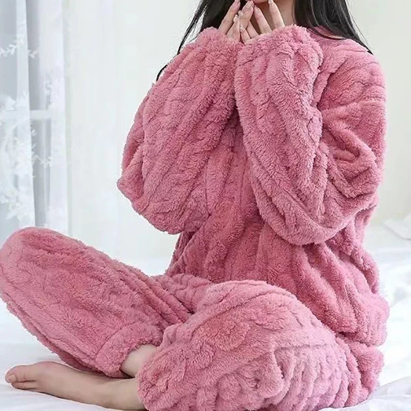 Soft Coral Fleece Pyjamas For Women