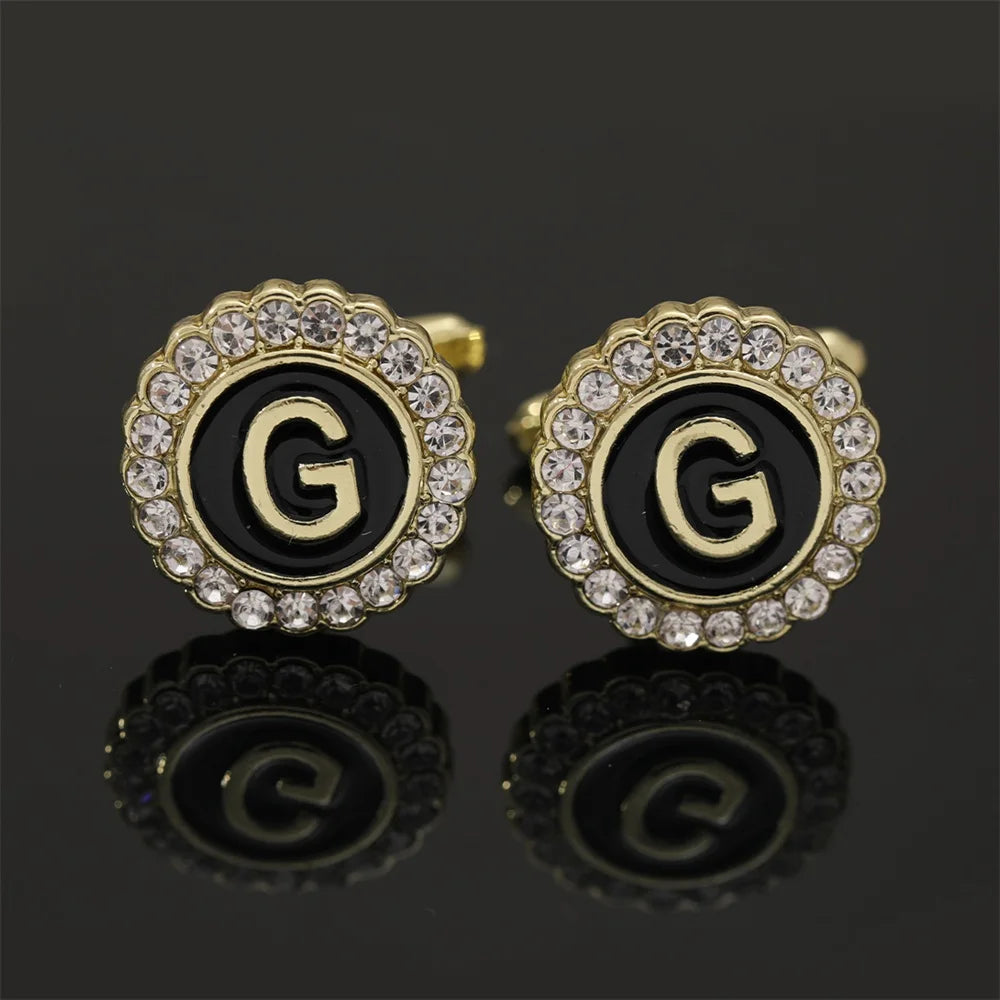 2 Piece Crystal Initial A-Z Cuff links