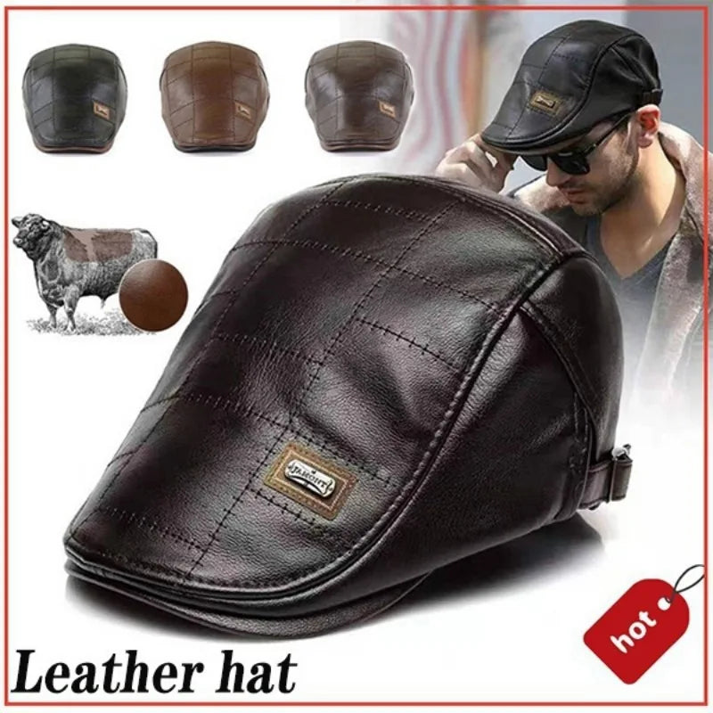 Leather Newsboy Cap - Retro Beret Hat for Men