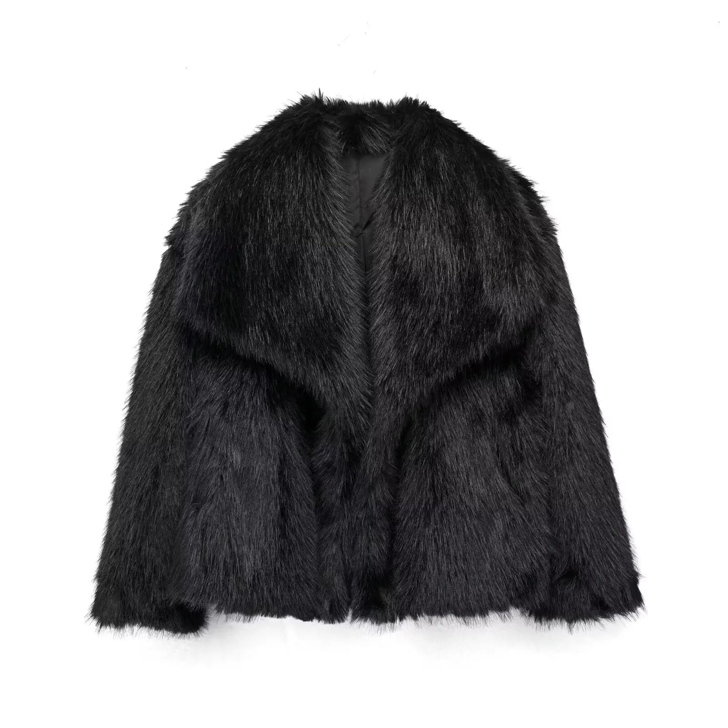 Women’s Cropped Faux Fur Jacket with Lapel Collar