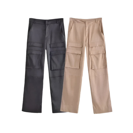 Satin Cargo Pants With Pockets