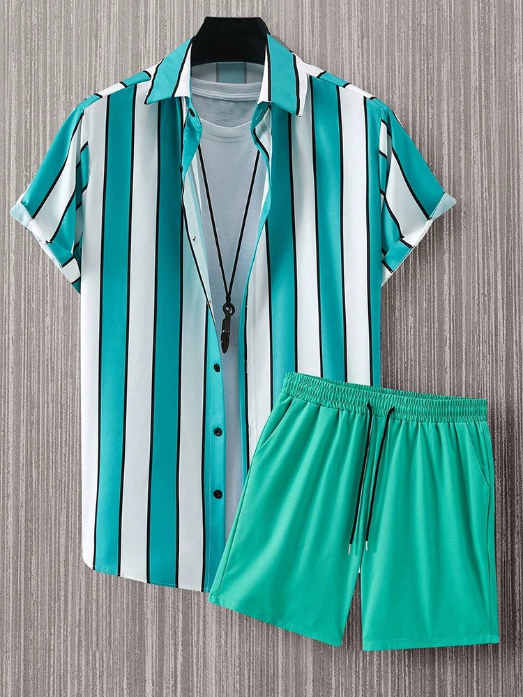 Mens Short-Sleeved Shirt And Beach Shorts Set 2024