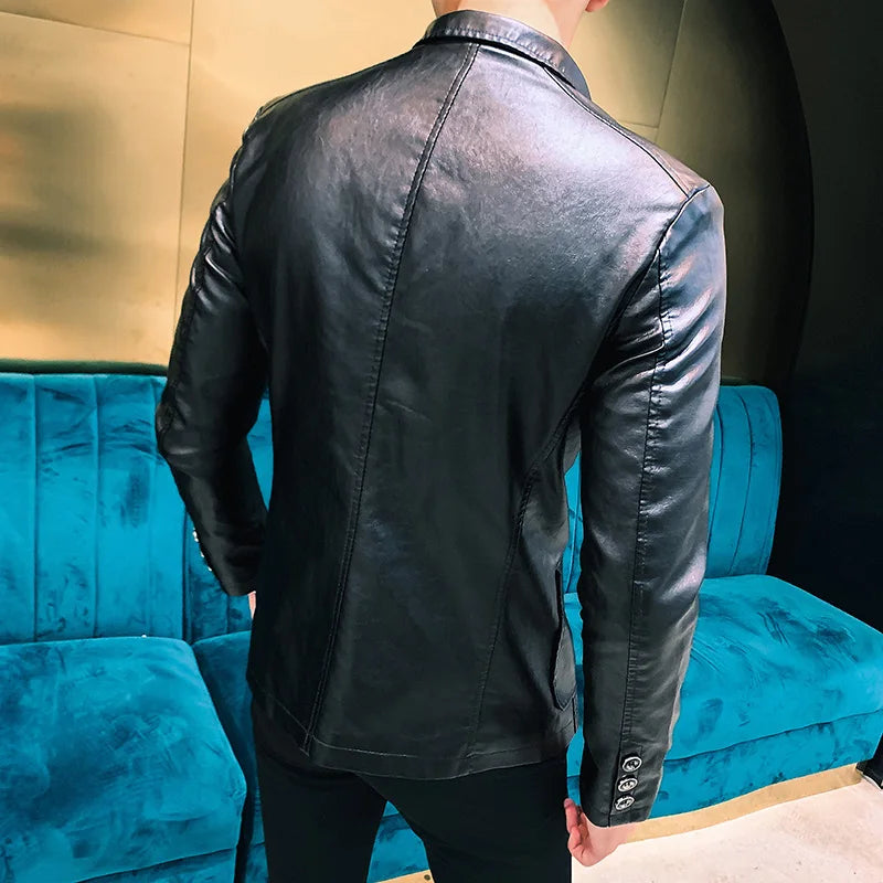 Mens Slim Fit Smart Leather Jacket