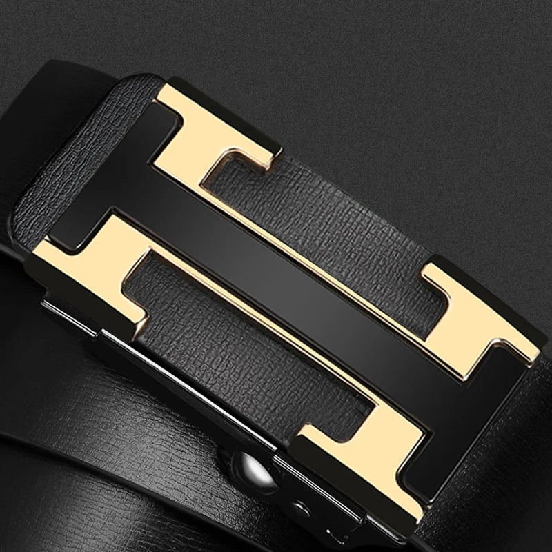 2025 Men's Genuine Leather Belt – 3.4cm Luxury Strap with Automatic Buckle