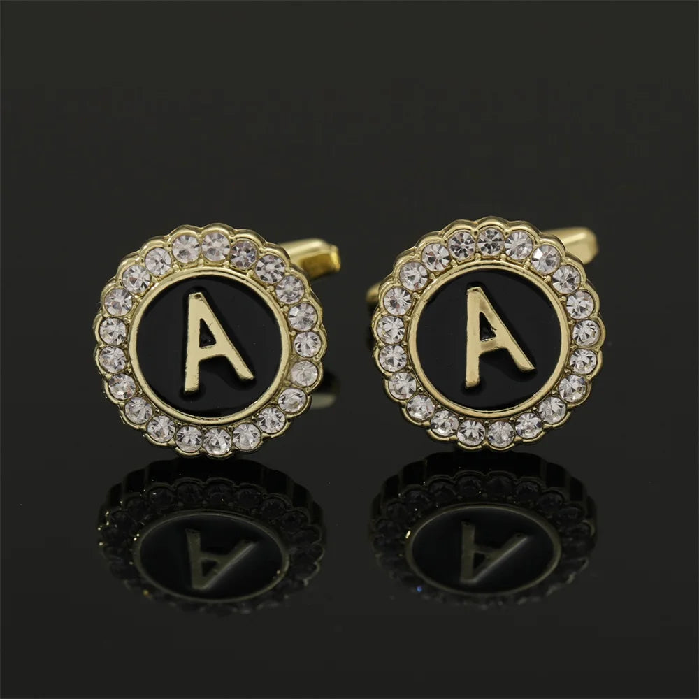 2 Piece Crystal Initial A-Z Cuff links