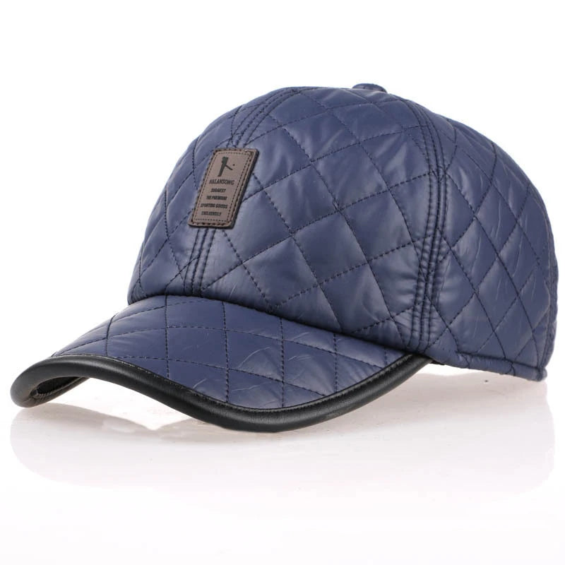 Winter Mens Leather Baseball Cap with Ear Protection