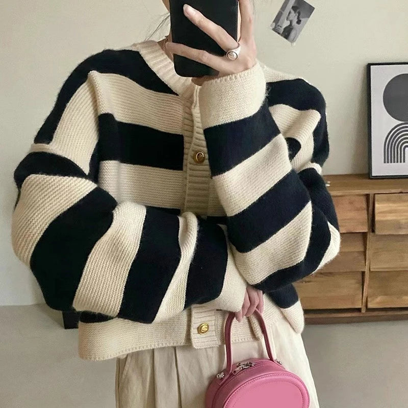 Stripped Knitted Cardigan