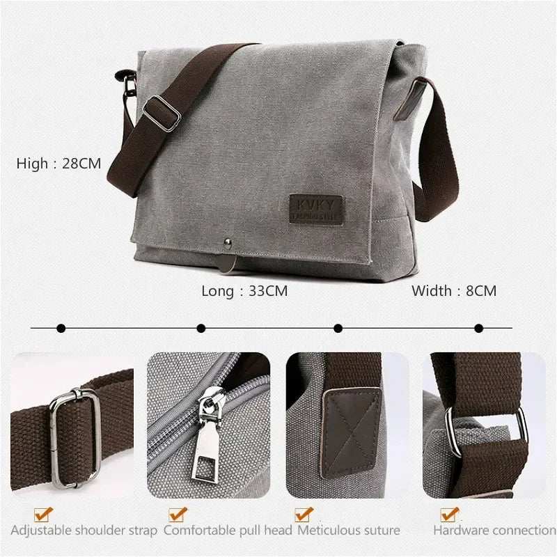 Mens Canvas Cross-body Messenger Bag - Casual, Multi-Function, Portable