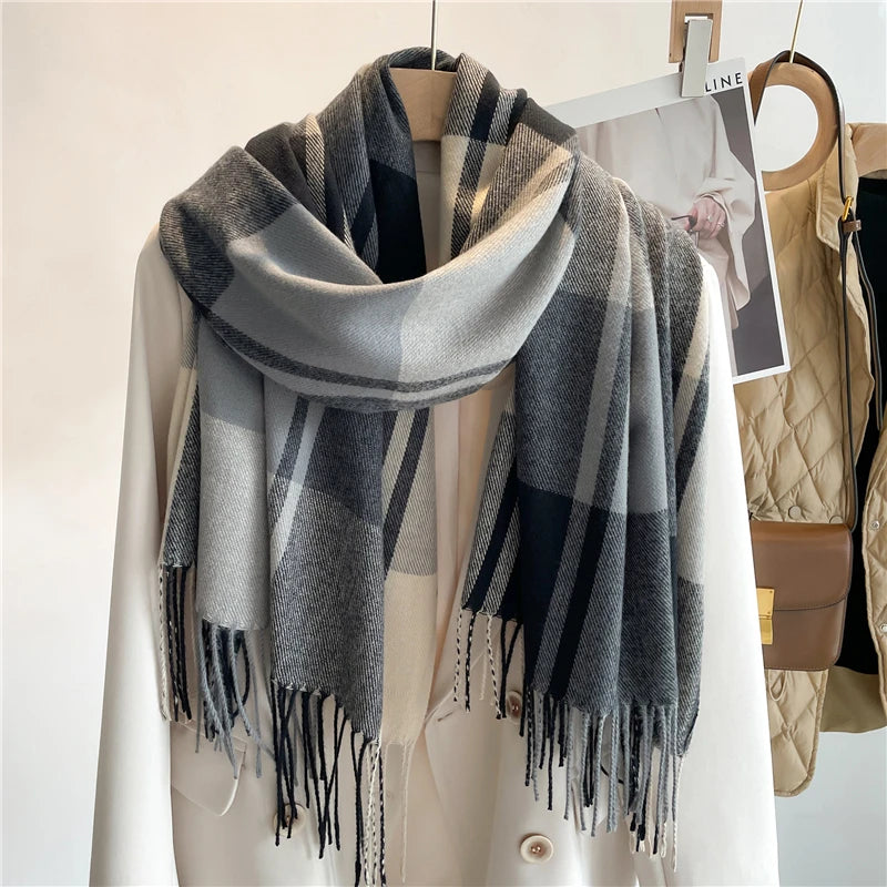 New Warm Cashmere Plaid Scarf & Shawl with Tassels