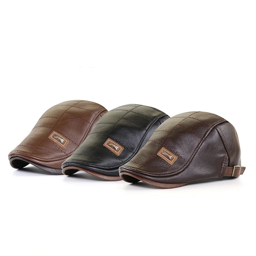 Leather Newsboy Cap - Retro Beret Hat for Men