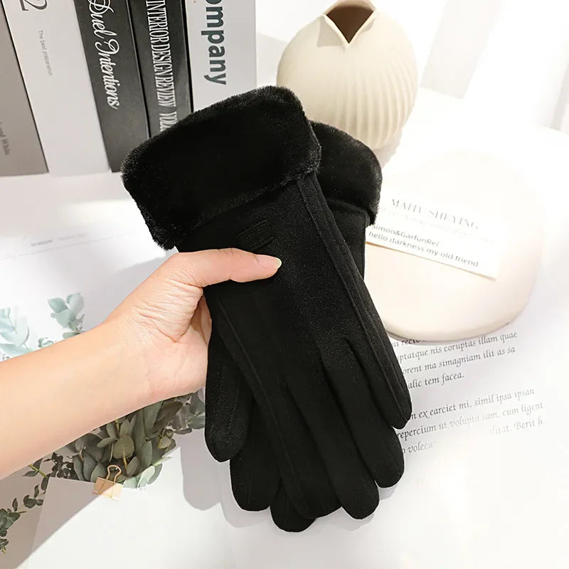 Winter Plush Touchscreen Gloves – Warm Suede Mittens for Driving & Cycling