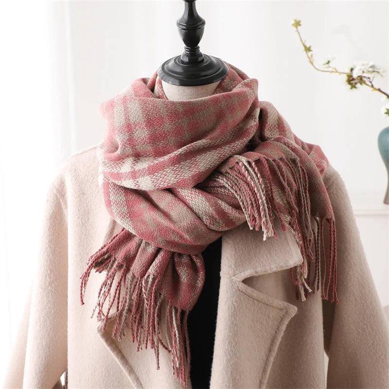 New Warm Cashmere Plaid Scarf & Shawl with Tassels