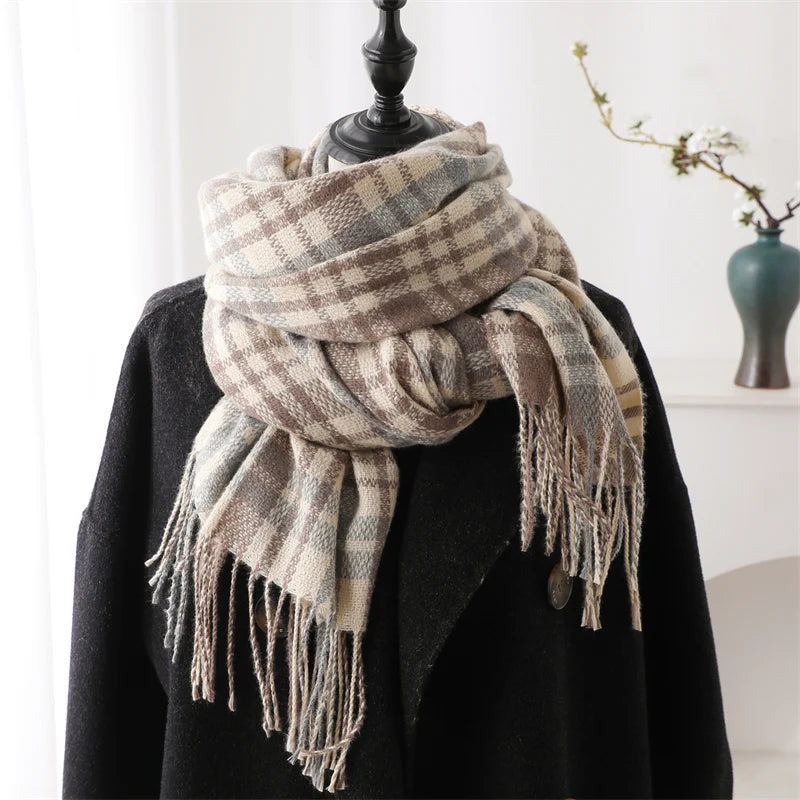 New Warm Cashmere Plaid Scarf & Shawl with Tassels