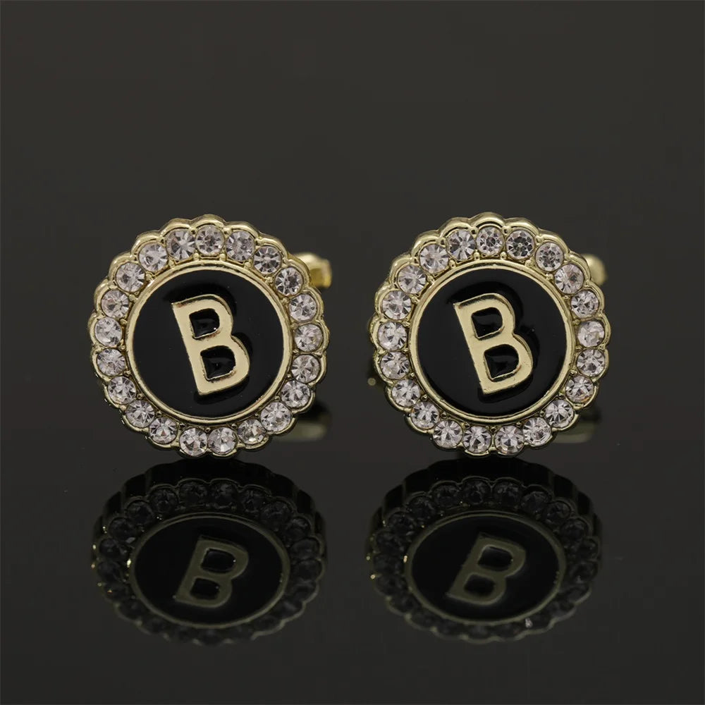 2 Piece Crystal Initial A-Z Cuff links