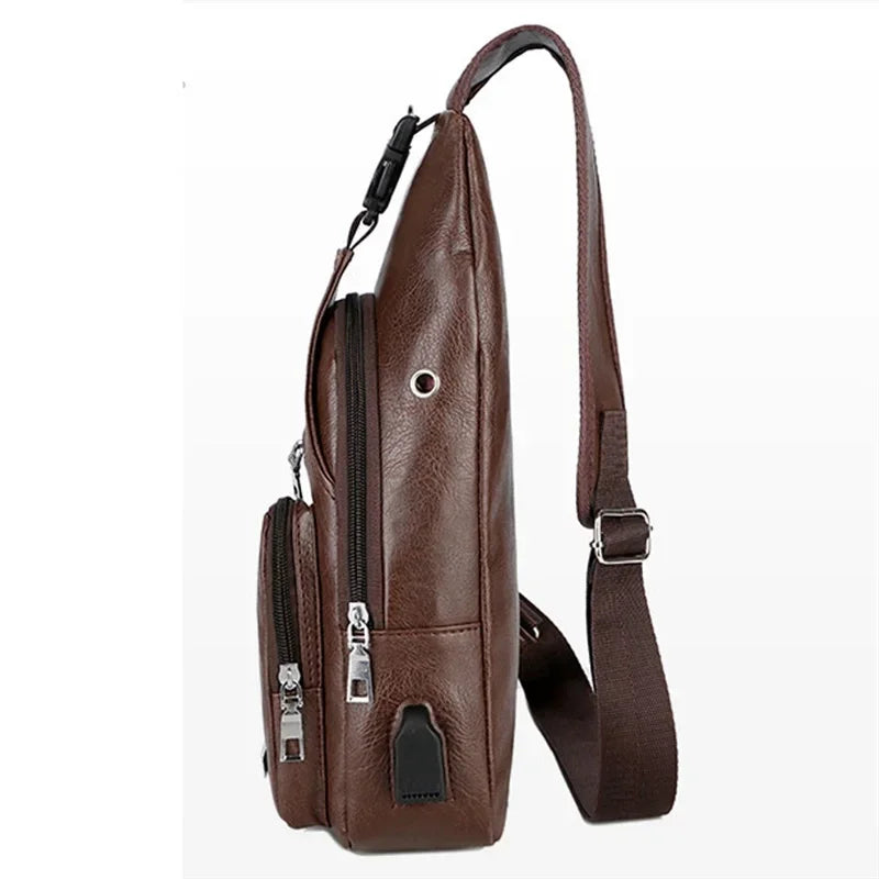 Men's Leather USB Cross-body Chest Bag - Designer Shoulder Bag for Travel