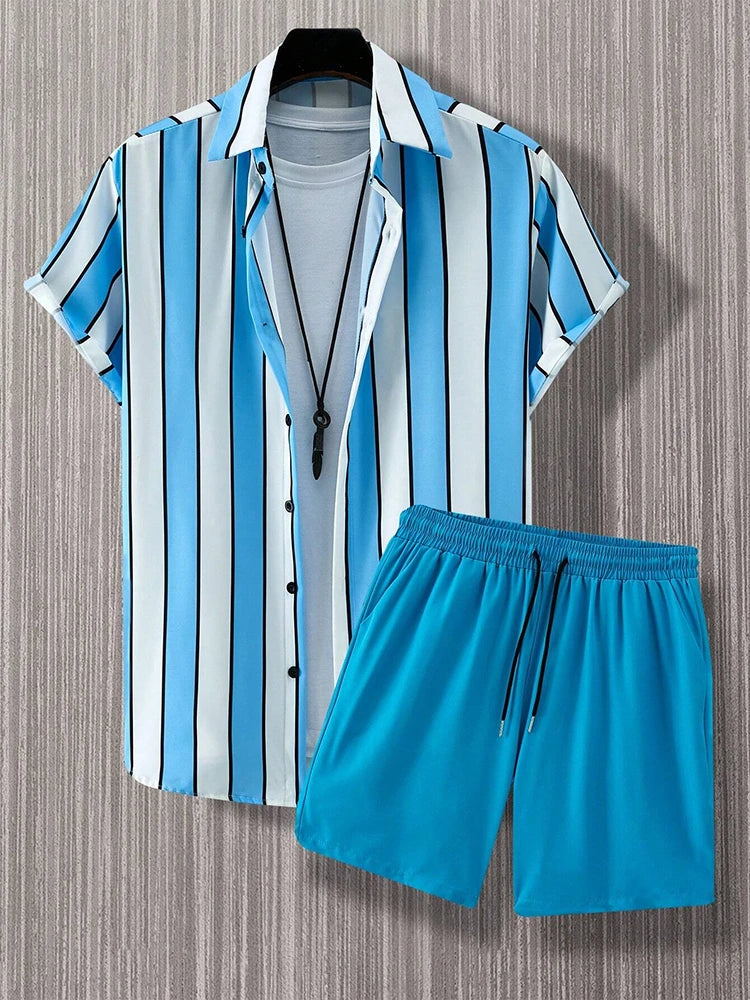 Mens Short-Sleeved Shirt And Beach Shorts Set 2024