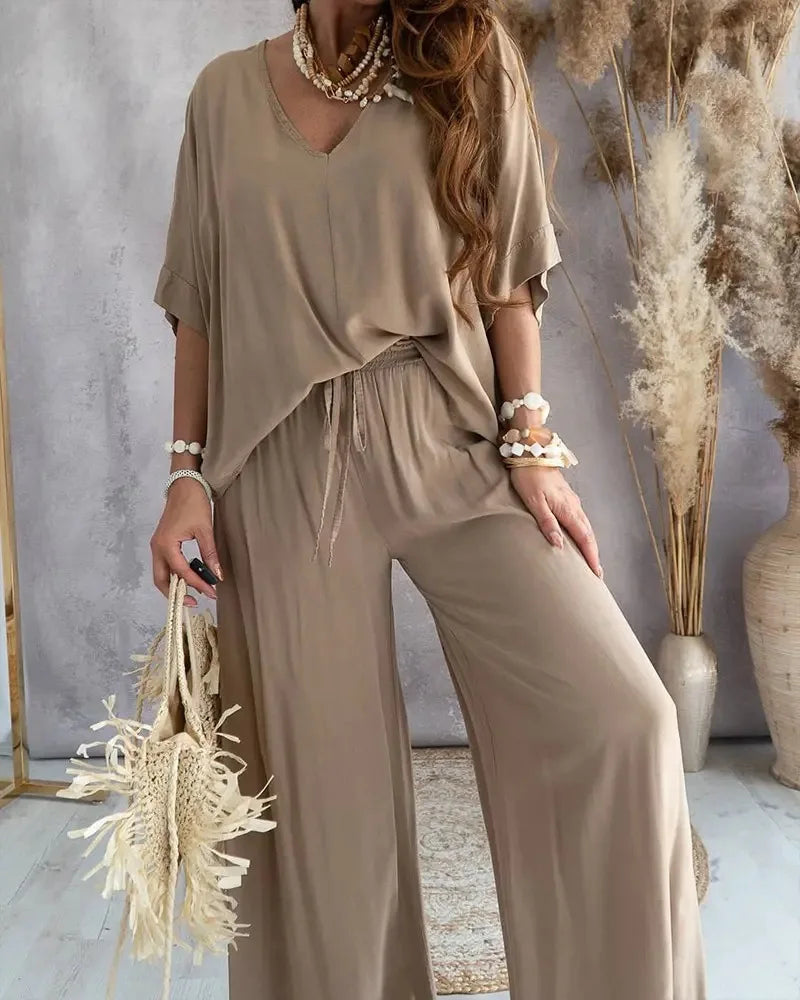 Trendy V-Neck Two-Piece Set