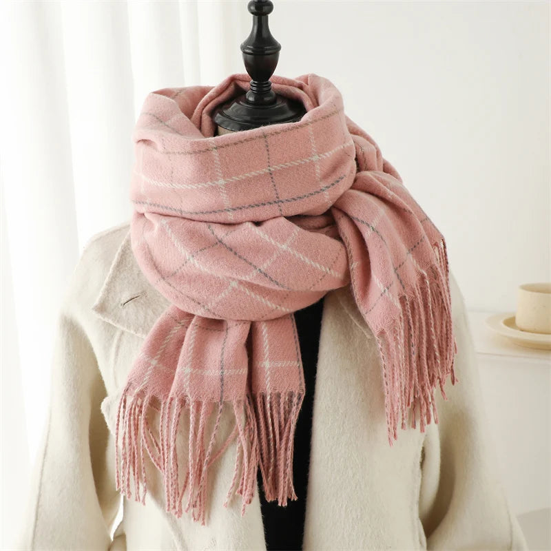 New Warm Cashmere Plaid Scarf & Shawl with Tassels