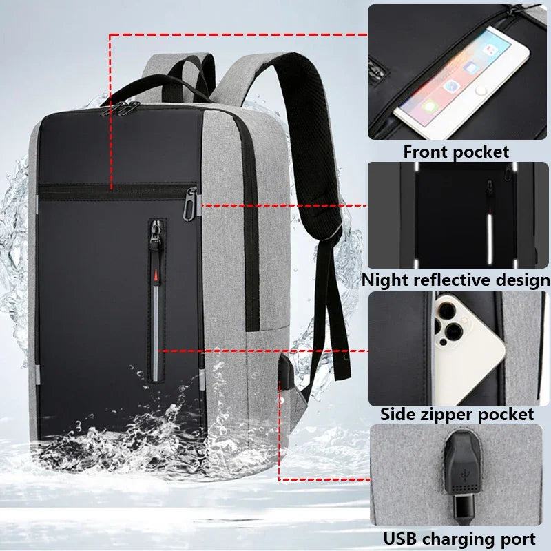 Waterproof Business Backpack for Men, 15.6" Laptop, USB, Large Capacity