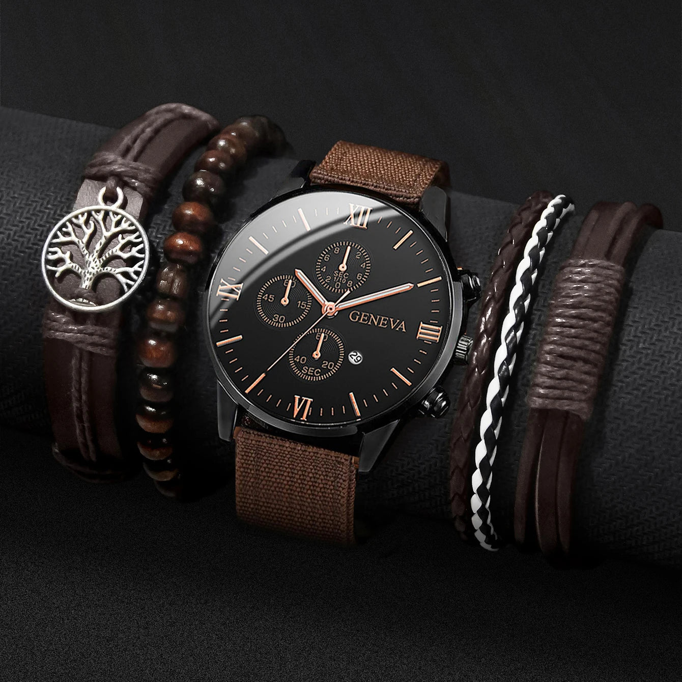 Mens Quartz Watch & Nylon Band Bracelet Set