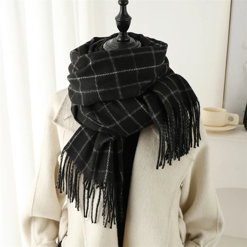 New Warm Cashmere Plaid Scarf & Shawl with Tassels