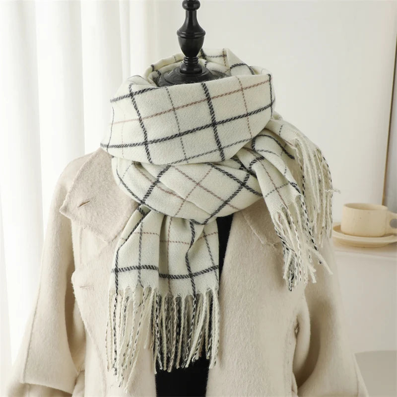 New Warm Cashmere Plaid Scarf & Shawl with Tassels