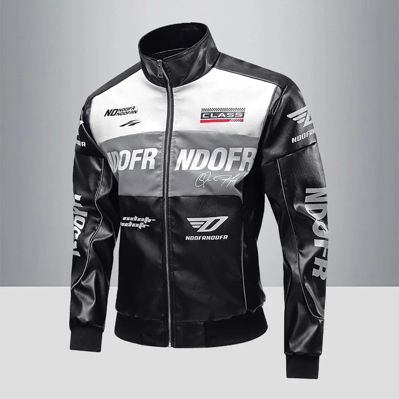 Motorcycle Leather Jacket, Racing Suit Style, Trendy & Loose Fit