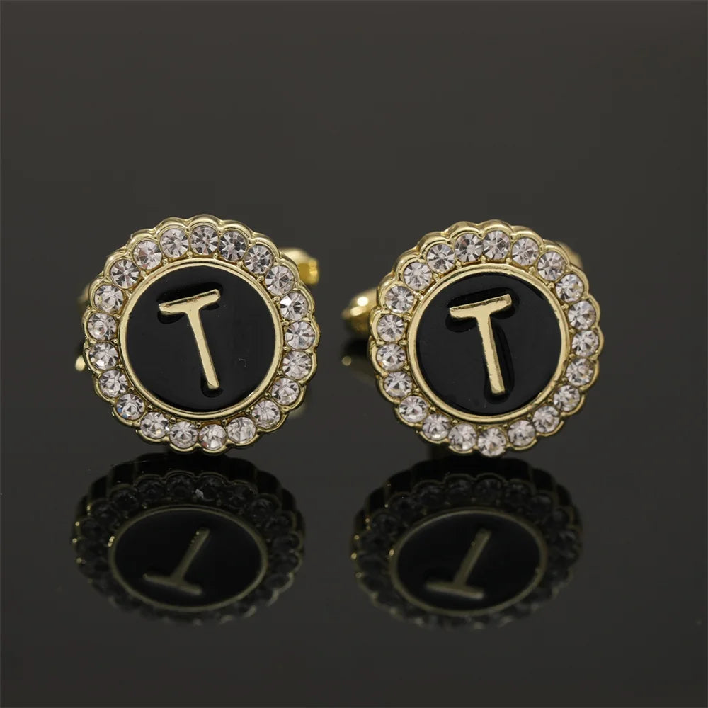 2 Piece Crystal Initial A-Z Cuff links