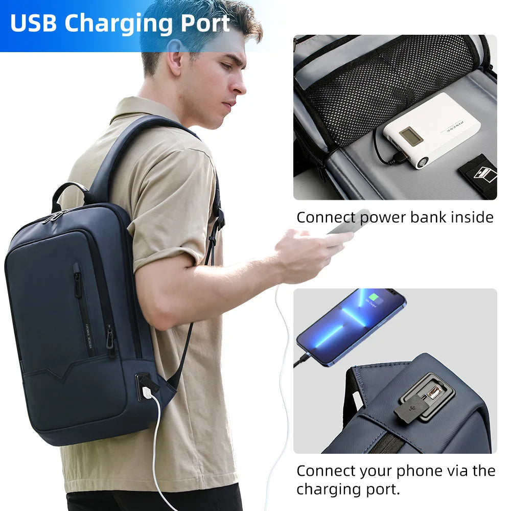 Slim Backpack for Men 15.6" Laptop, Waterproof & Travel Bag with USB Charging