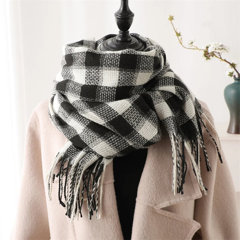 New Warm Cashmere Plaid Scarf & Shawl with Tassels