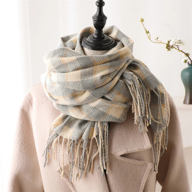 New Warm Cashmere Plaid Scarf & Shawl with Tassels