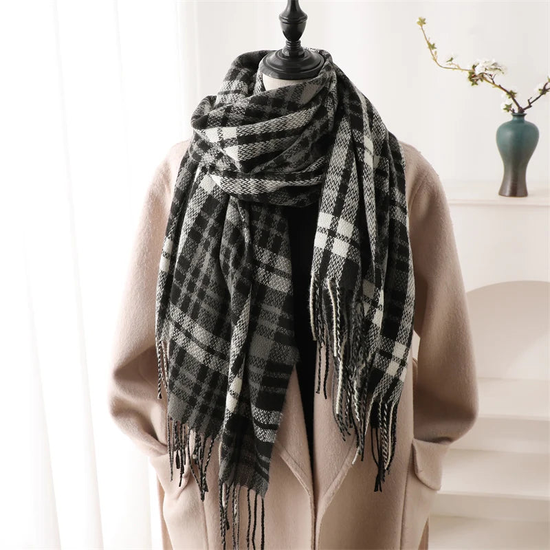 New Warm Cashmere Plaid Scarf & Shawl with Tassels