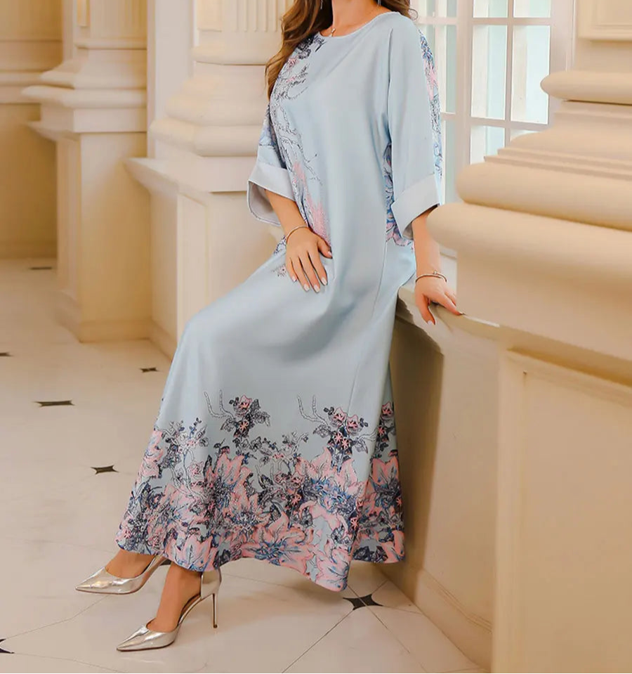 Elegant Floral Print Modest Dress