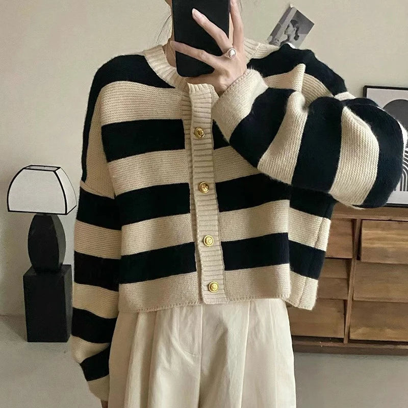 Stripped Knitted Cardigan