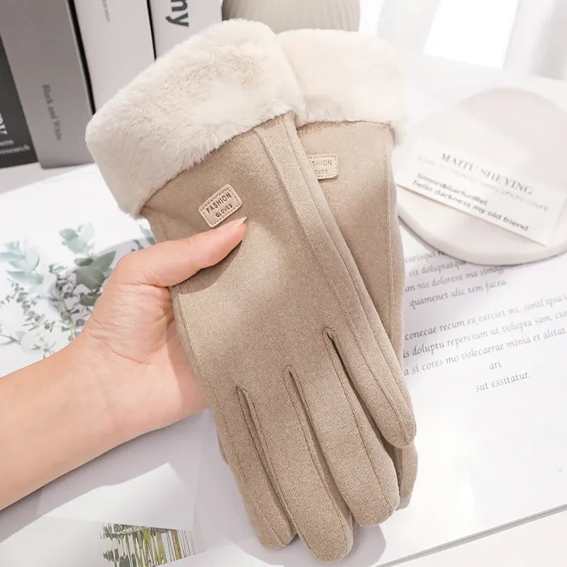 Winter Plush Touchscreen Gloves – Warm Suede Mittens for Driving & Cycling