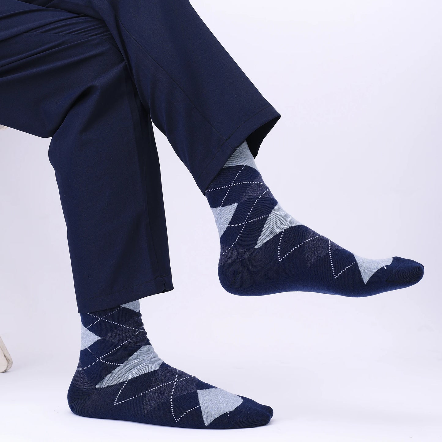 5 Pairs Men's Large Size Combed Cotton Argyle Dress Socks