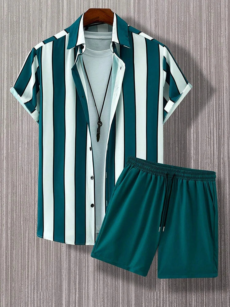 Mens Short-Sleeved Shirt And Beach Shorts Set 2024