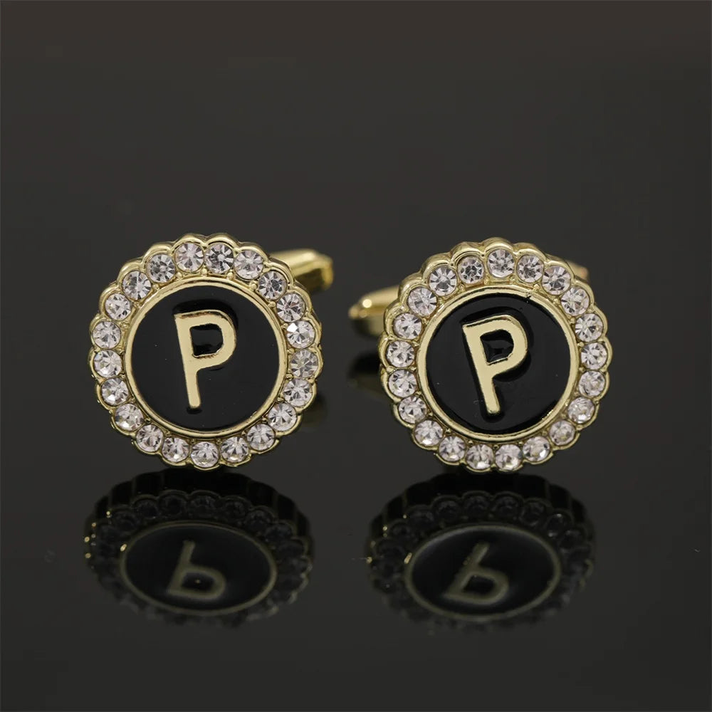 2 Piece Crystal Initial A-Z Cuff links