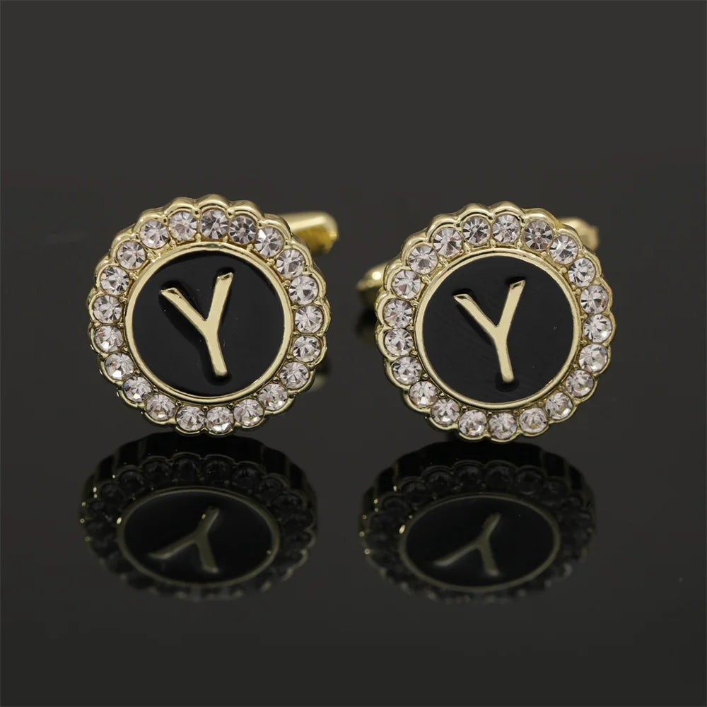 2 Piece Crystal Initial A-Z Cuff links