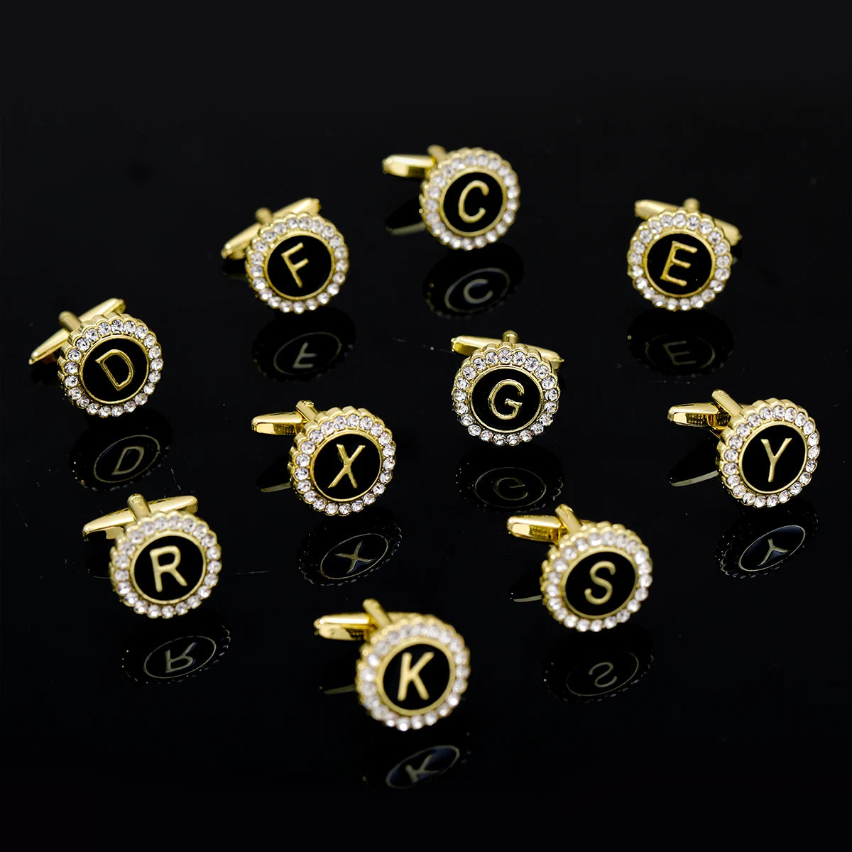 2 Piece Crystal Initial A-Z Cuff links