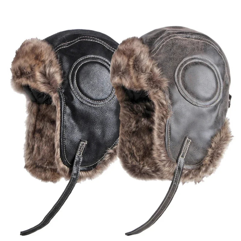 Winter Aviator Bomber Hat with Faux Fur & Ear Flaps