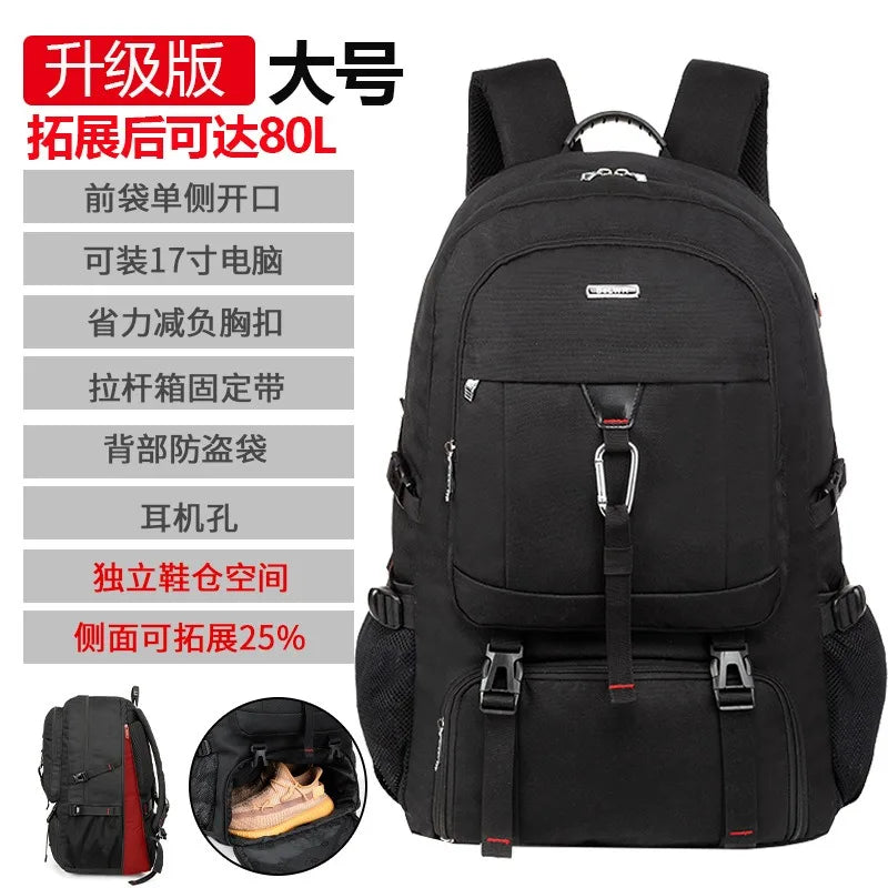 Large Waterproof Travel Backpack with Shoe Compartment - 50L/80L