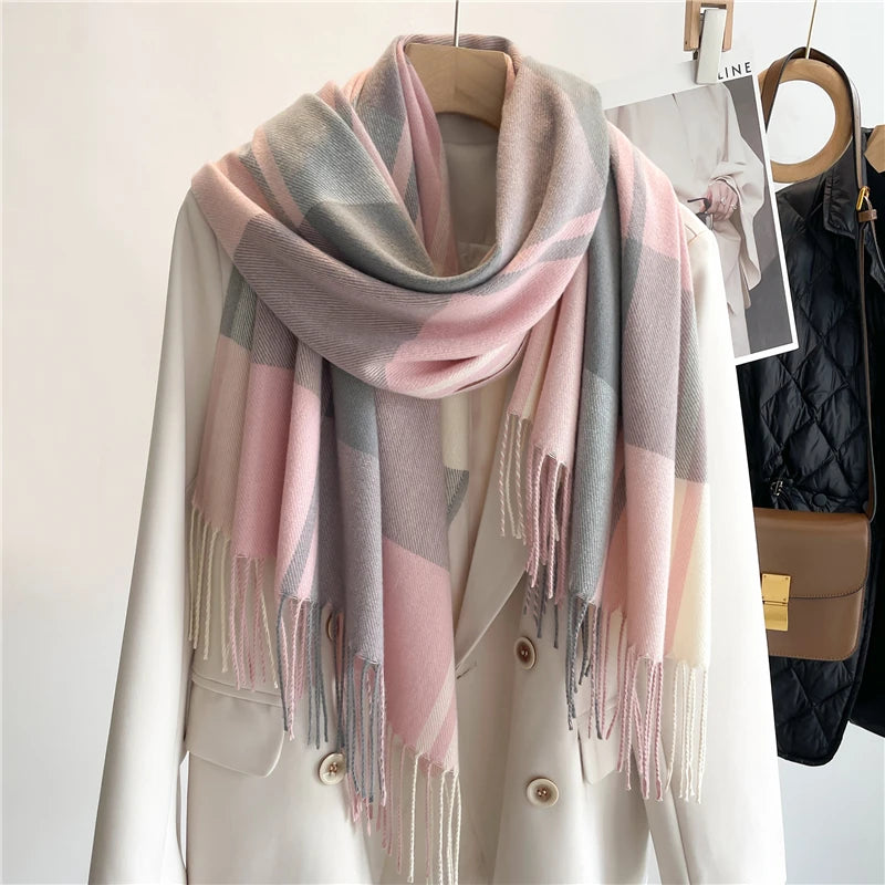 New Warm Cashmere Plaid Scarf & Shawl with Tassels