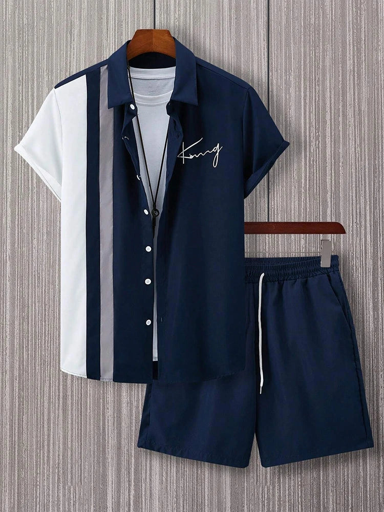 Mens Short-Sleeved Shirt And Beach Shorts Set 2024