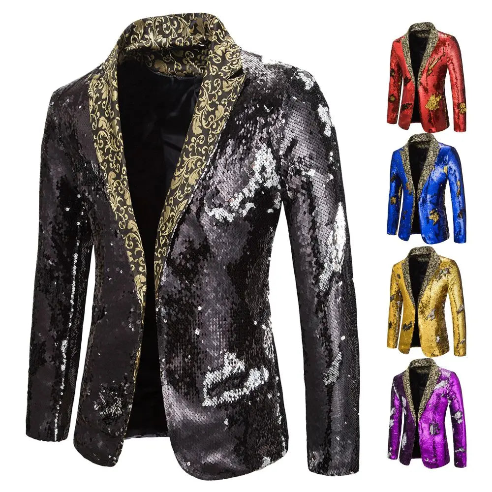 Shiny Two Tone Sequin Collar Blazer