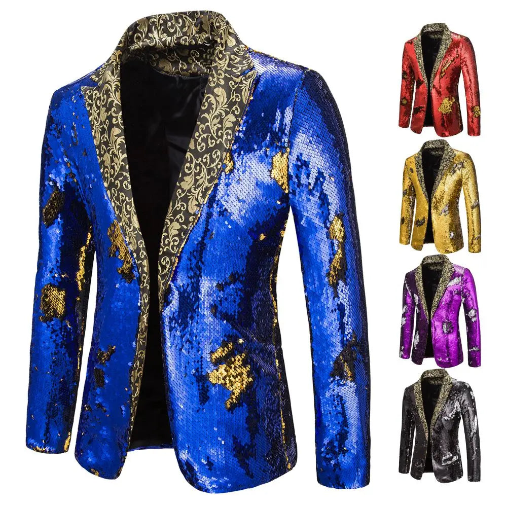 Shiny Two Tone Sequin Collar Blazer