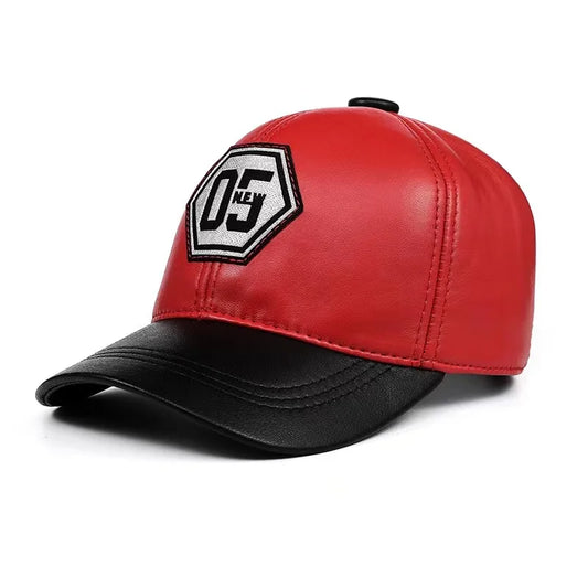 Red Genuine Leather Baseball Cap - Sunshade Cap